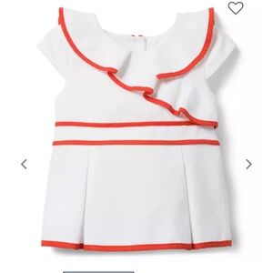 Janie and Jack white cotton pique with orange piping & buttons up back. Sz 2T.